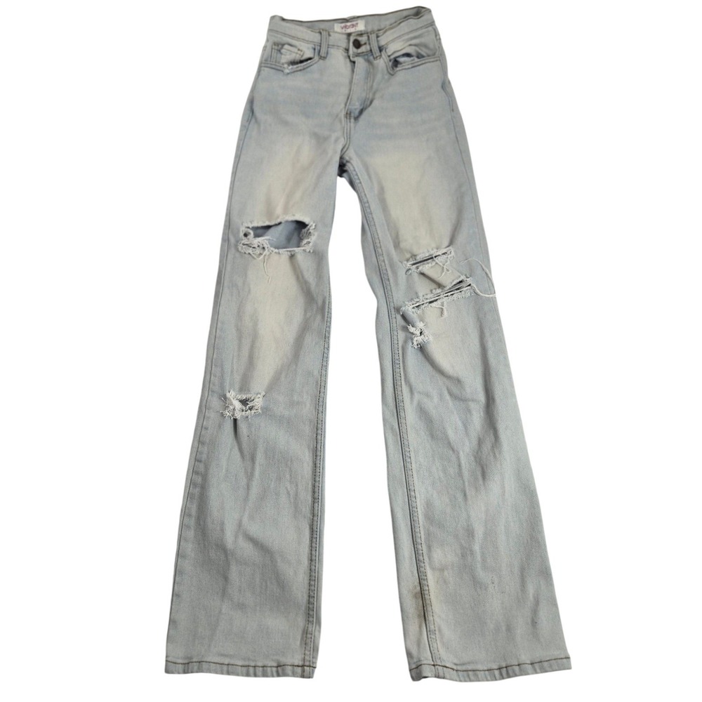 Vibrant M.i.U Jeans Women's 3 W25‎ Wide Leg Distressed Thrashed Grunge High-Rise